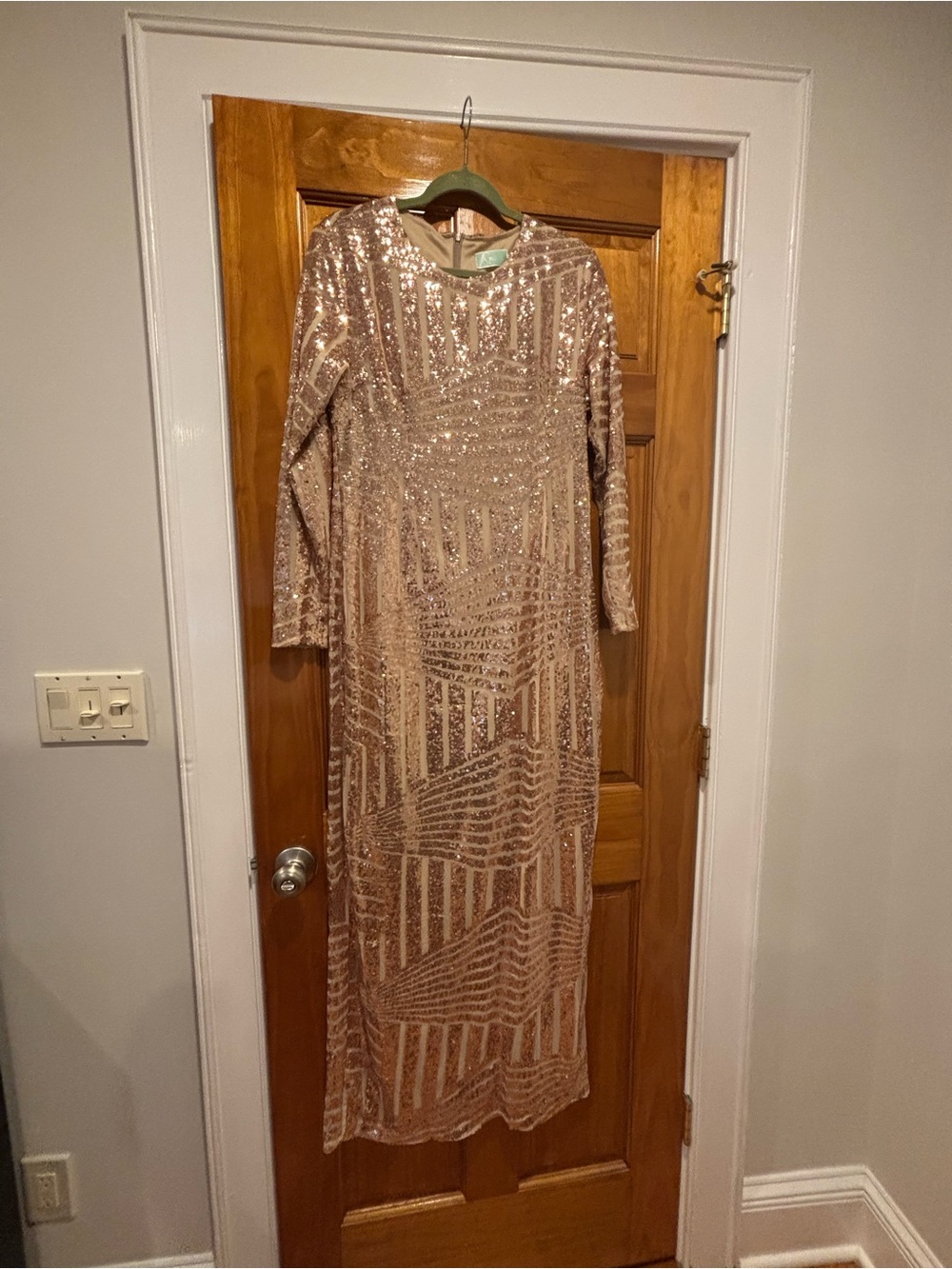 Sequined Long Sleeve Evening Dress in Rose Gold